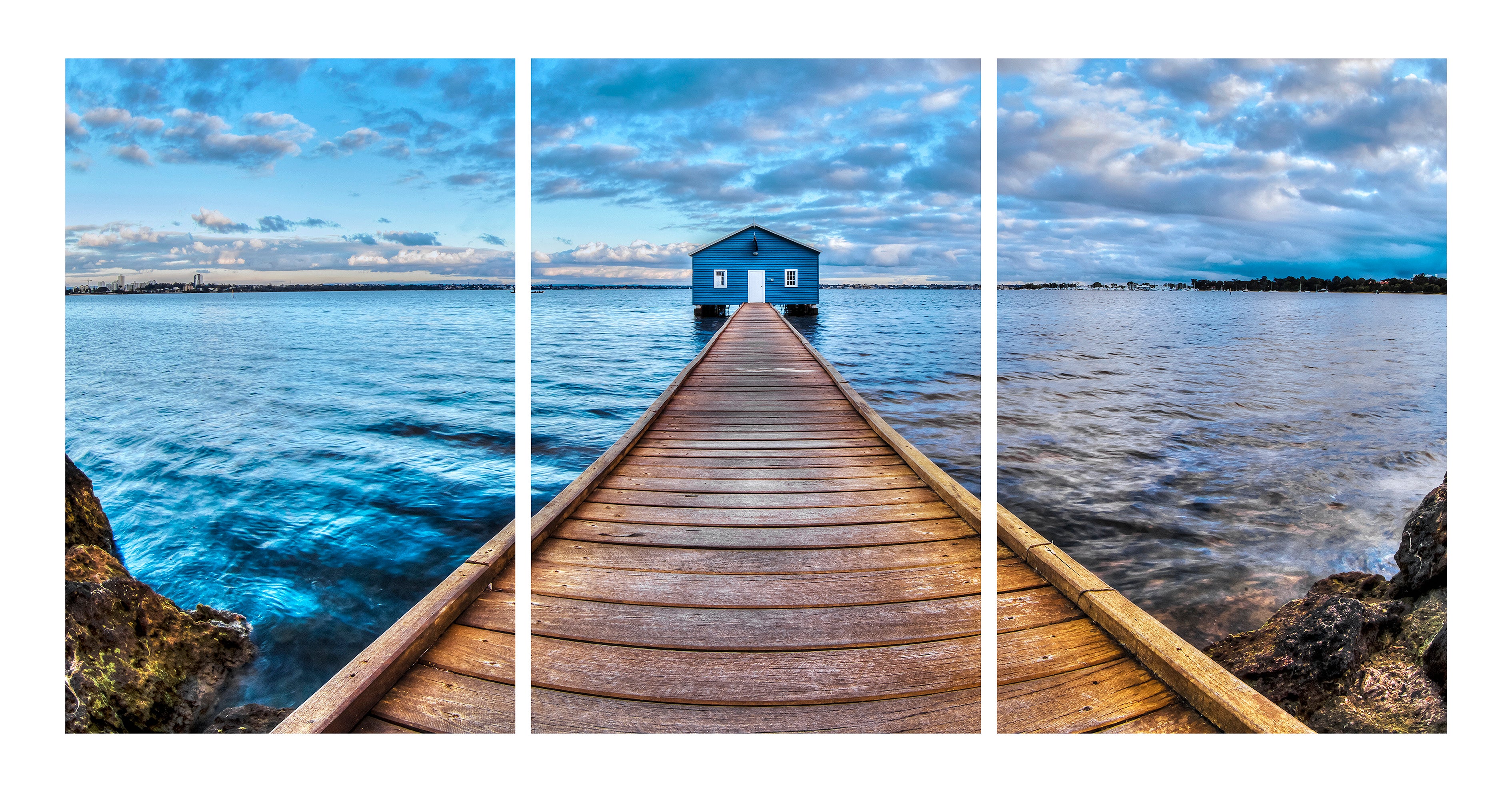Path to the Blue Boathouse – Perth Triptych Wall Art