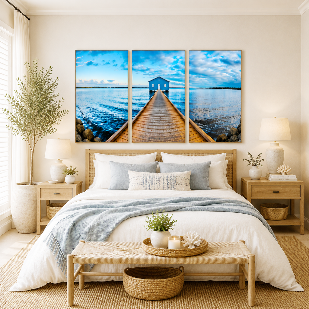 Path to the Blue Boathouse – Perth Triptych Wall Art