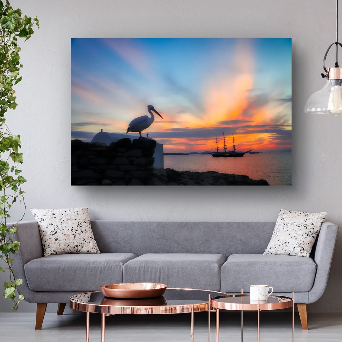 Mykonos, Greek Islands – Fiery Skies & Coastal Silhouette Wall Art