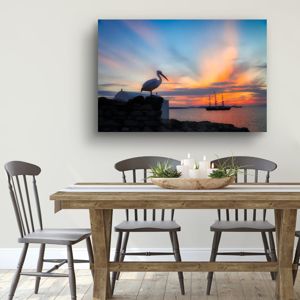 Mykonos, Greek Islands – Fiery Skies & Coastal Silhouette Wall Art