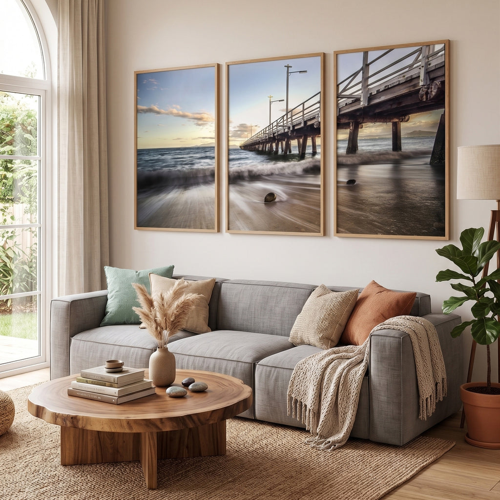 Timeless Tides – Picnic Bay Jetty Triptych Wall Art