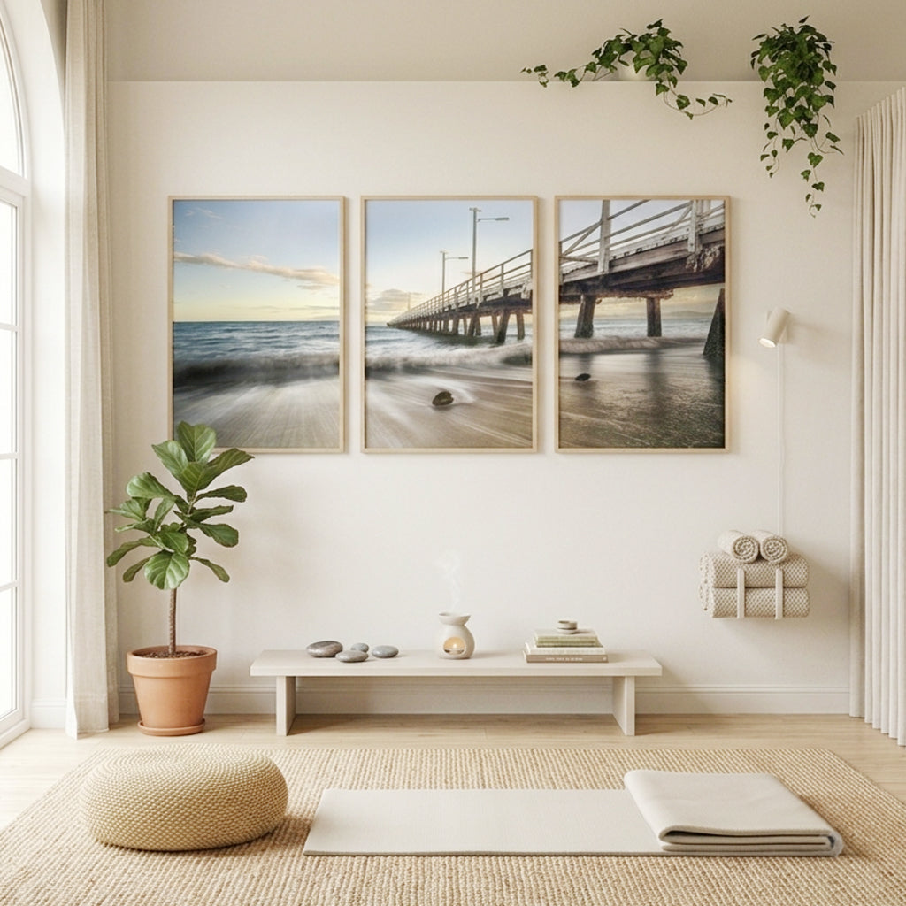 Timeless Tides – Picnic Bay Jetty Triptych Wall Art