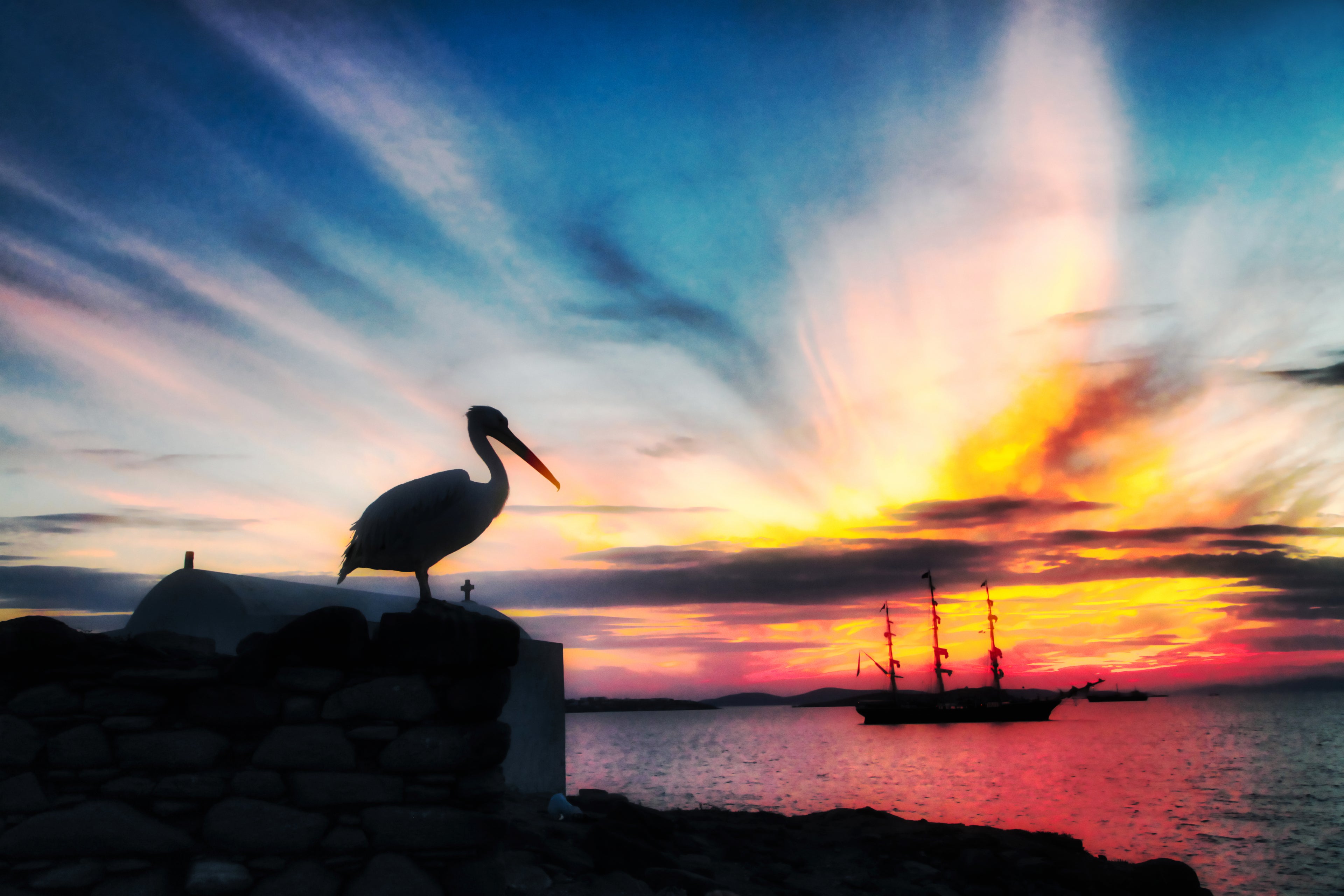 Mykonos, Greek Islands – Fiery Skies & Coastal Silhouette Wall Art